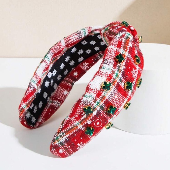 Red Plaid Jeweled Headband - Picture 2 of 3